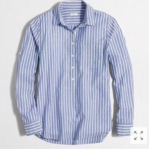 J. Crew Blue and White Striped Pocket Popover Shirt 100% Cotton